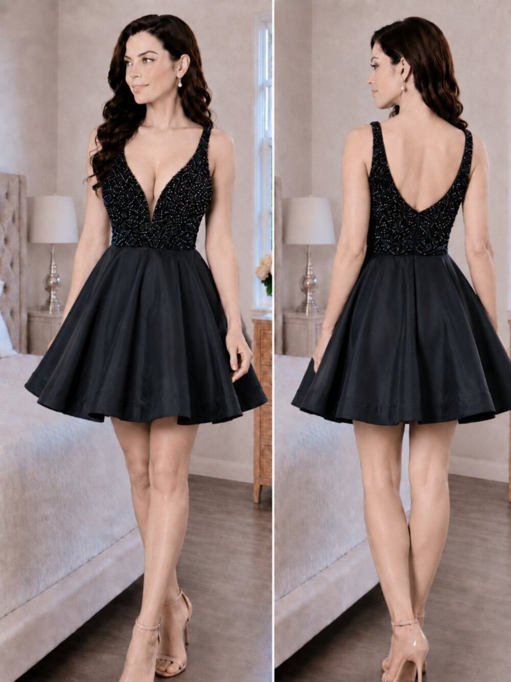 Sherri Hill Black Ombre Beaded Short Formal Dress $498